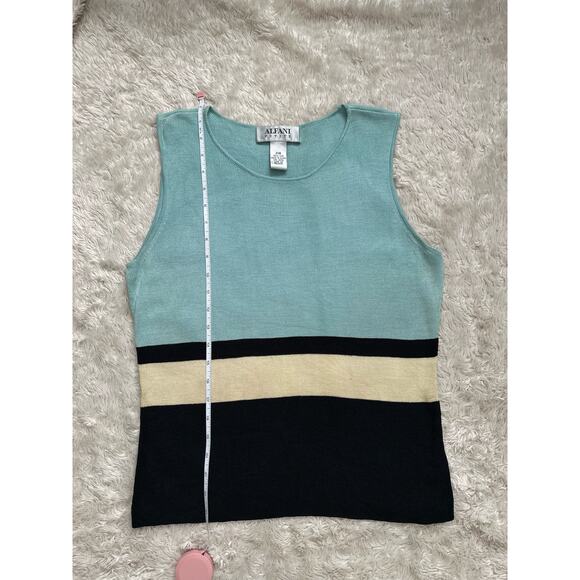 Vintage 100% Silk Alfani Colorblock Blue Black Yellow Knit Tank Top Retro - Picture 7 of 8